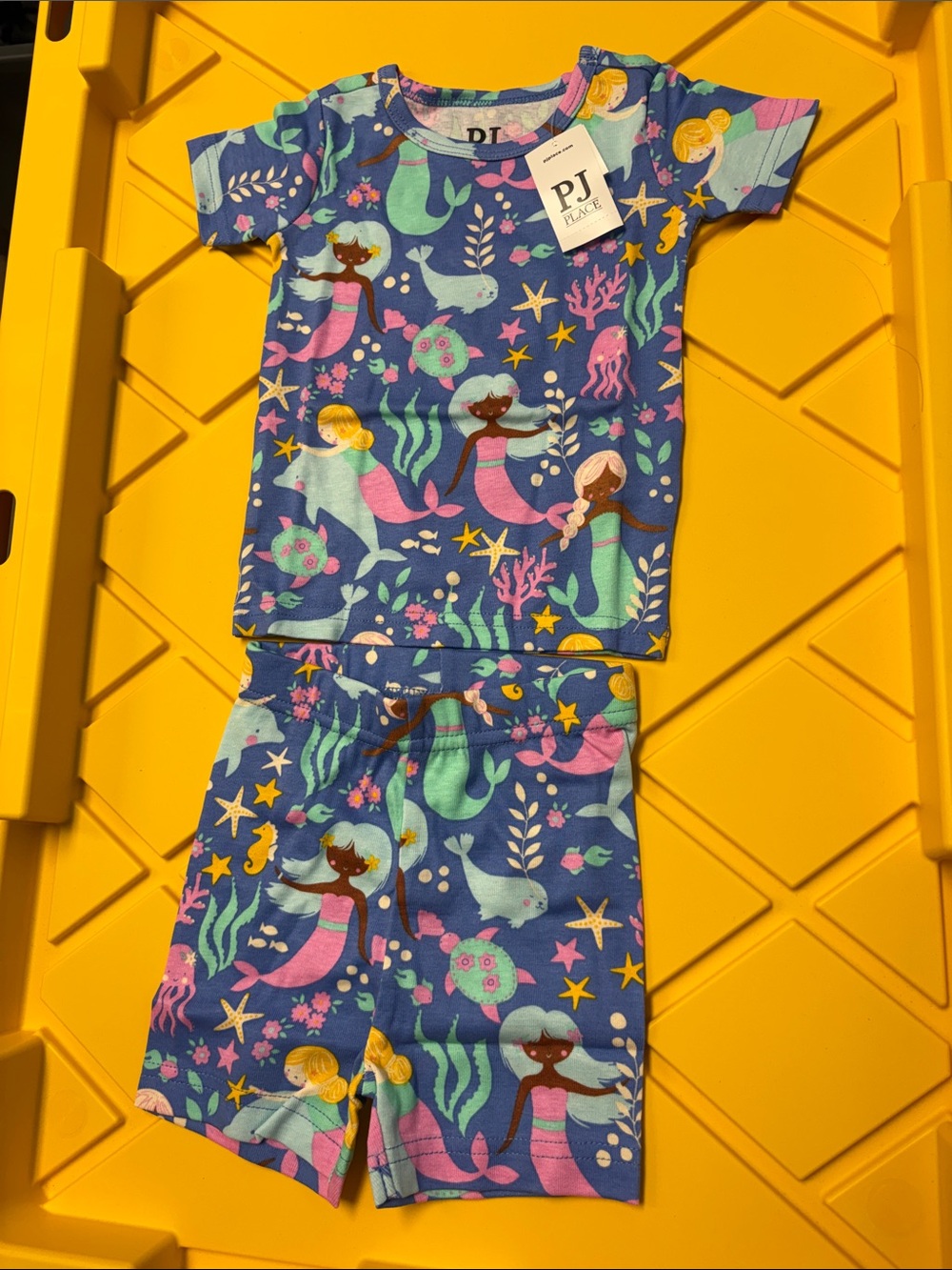 PJ Place Girls' Kids Blue Mermaid 3-6 Month Short Pajama Set NWT $23 100% Cotton